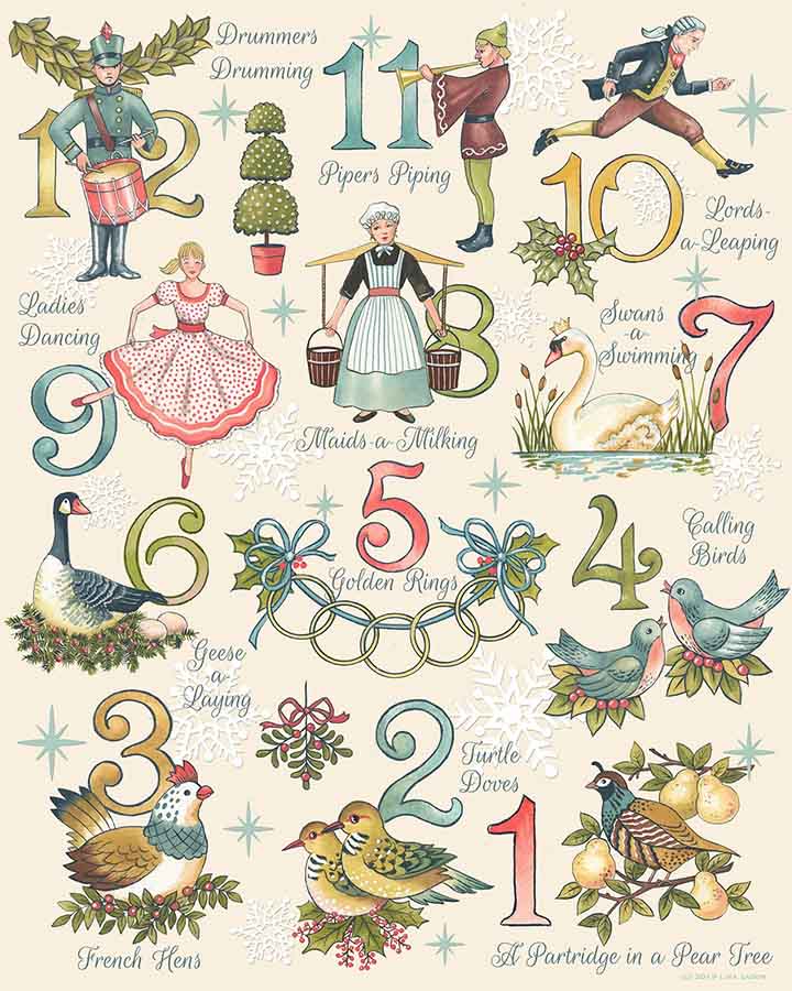 twelve days of christmas print